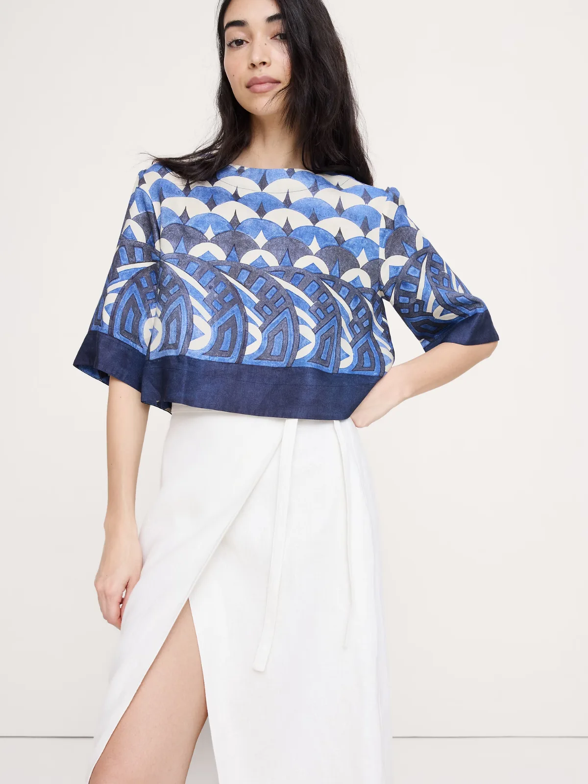 Viscose-Linen Boat-Neck Cropped Top by Banana Republic