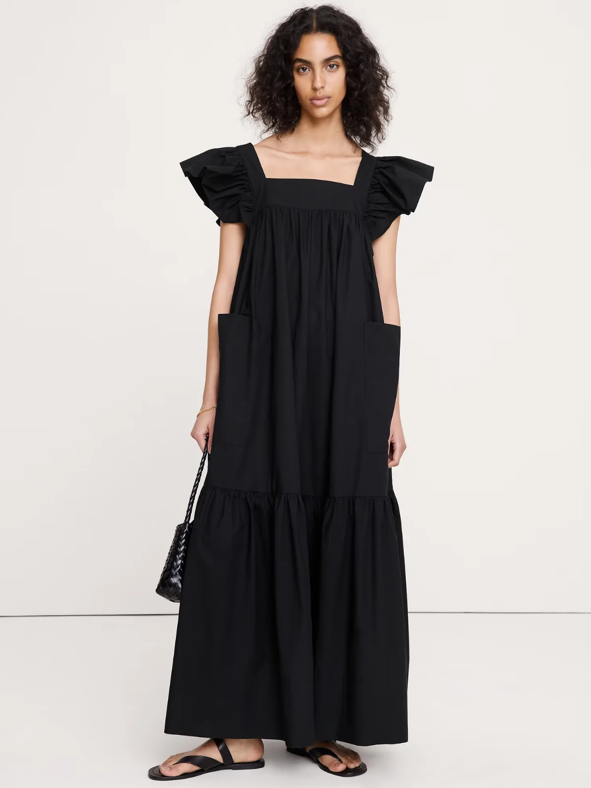 Cotton Poplin Flounce Maxi Dress by Banana Republic