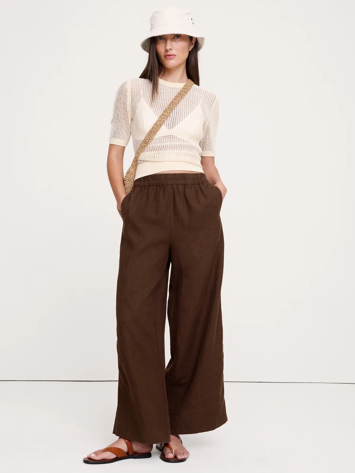 High-Rise Wide-Leg Linen Pull-On Ankle Pant by Banana Republic