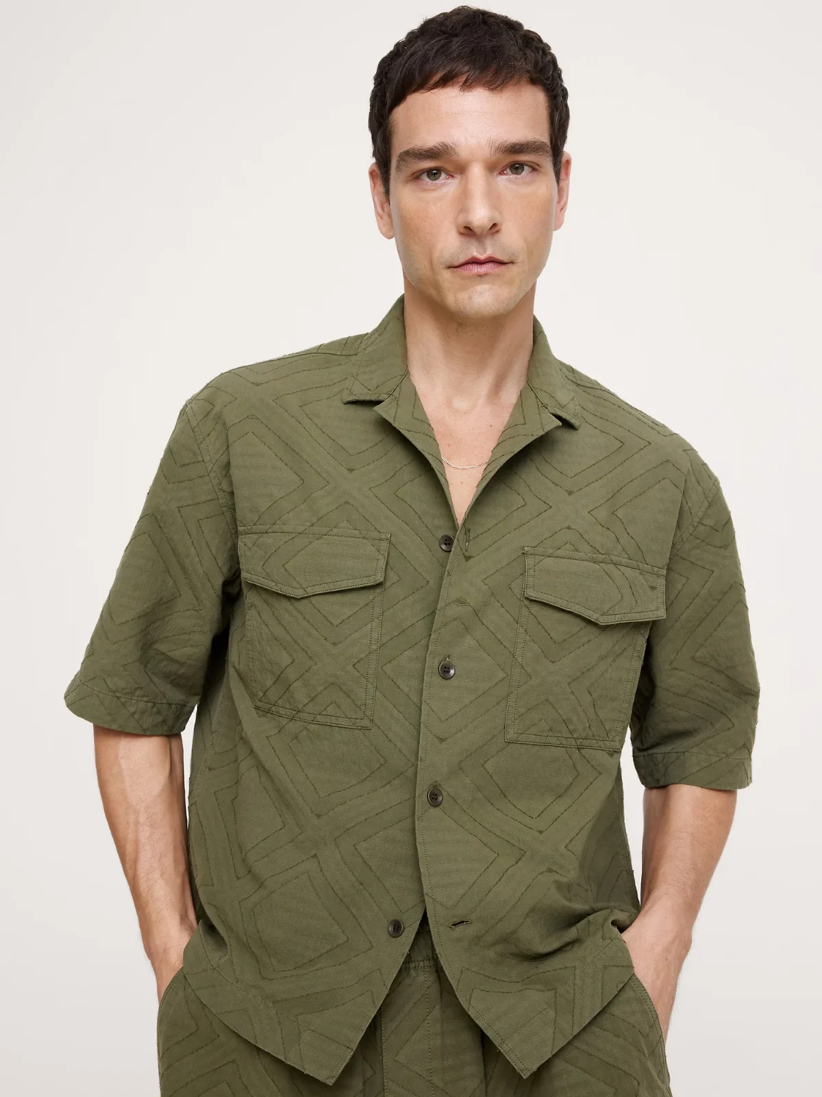 Relaxed-Fit Cotton Jacquard Resort Shirt by Banana Republic