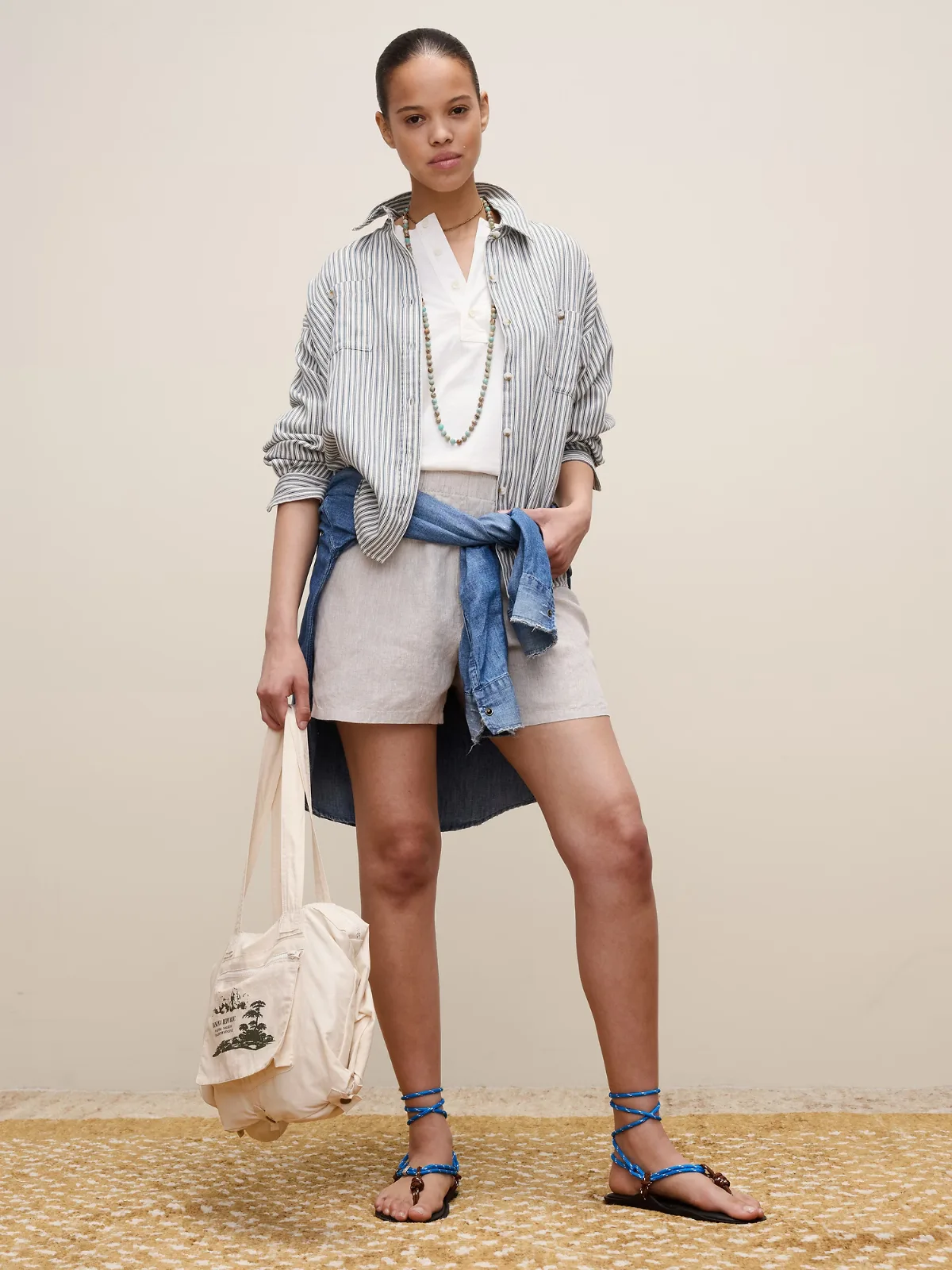Archive Reissue Ticking Shirt in Cotton-Hemp by Banana Republic