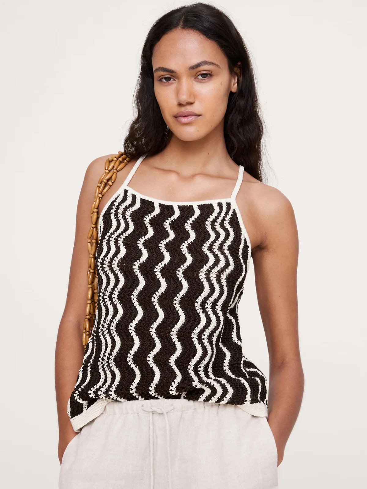 Cotton Scallop Stripe Tie-Back Tank by Banana Republic