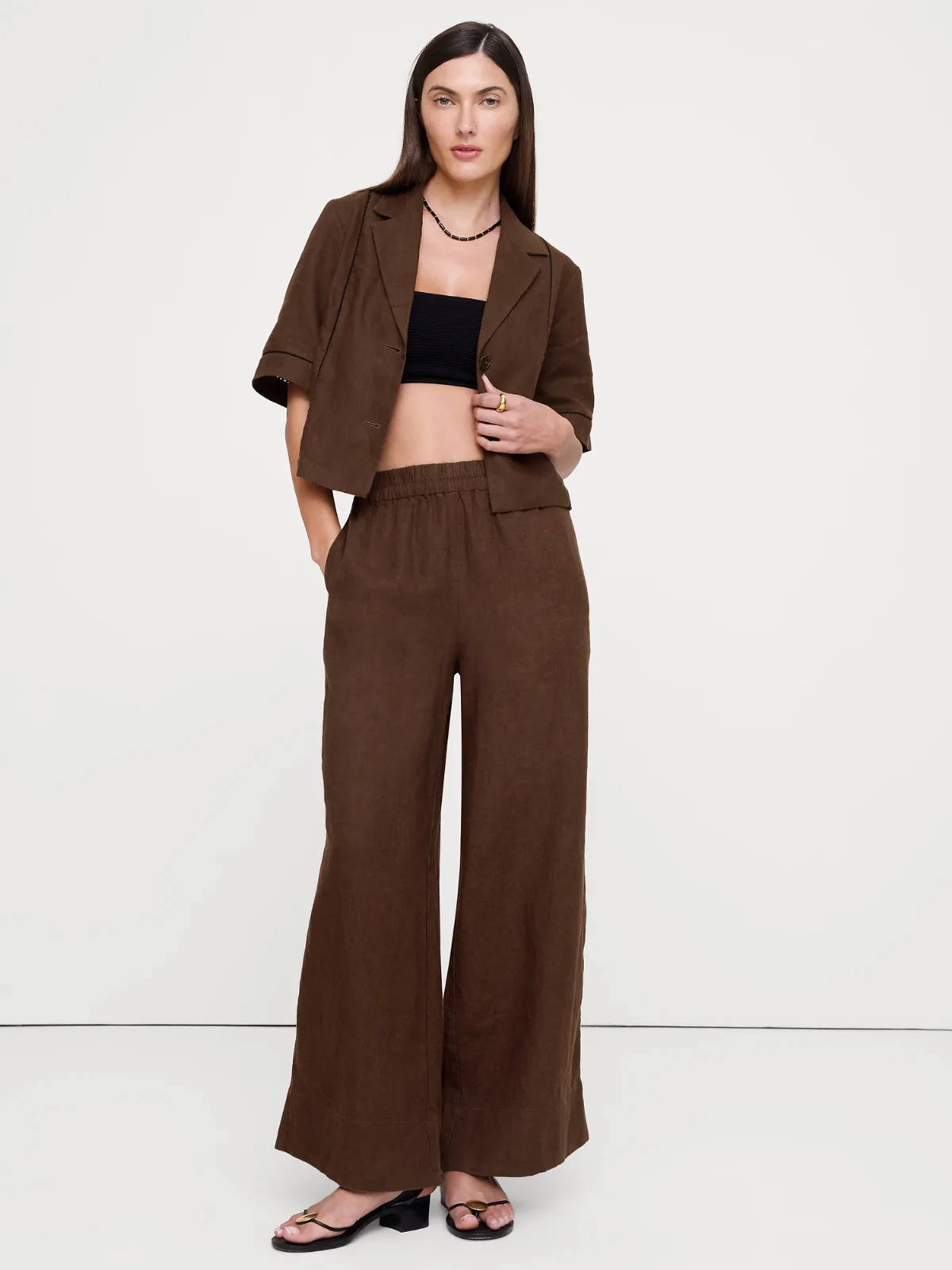 Linen Short-Sleeve Blazer Top by Banana Republic