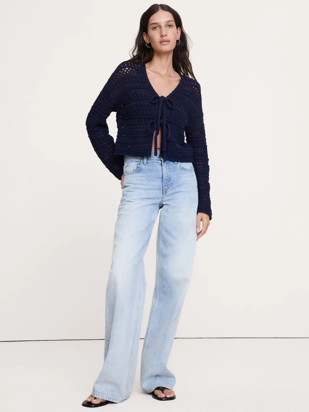 Coastal Cotton Crochet Tie-Front Cardigan by Banana Republic