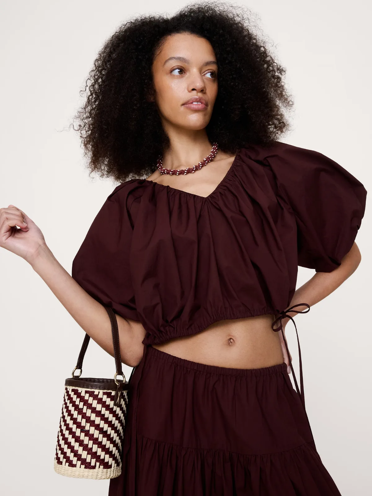 Cotton Poplin Bubble-Hem Cropped Top by Banana Republic