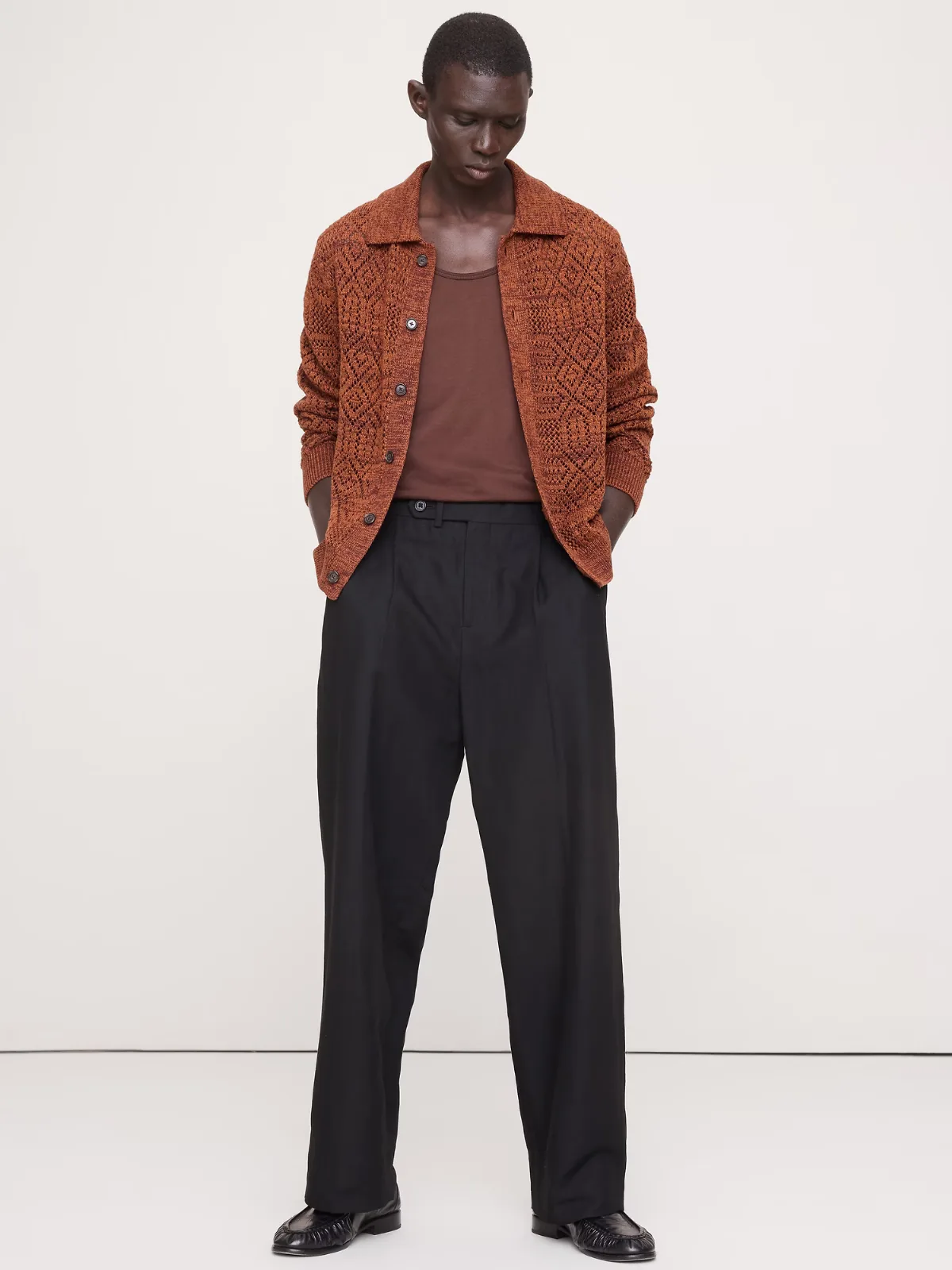 Linen-Cotton Textured Polo Shirt Cardigan by Banana Republic