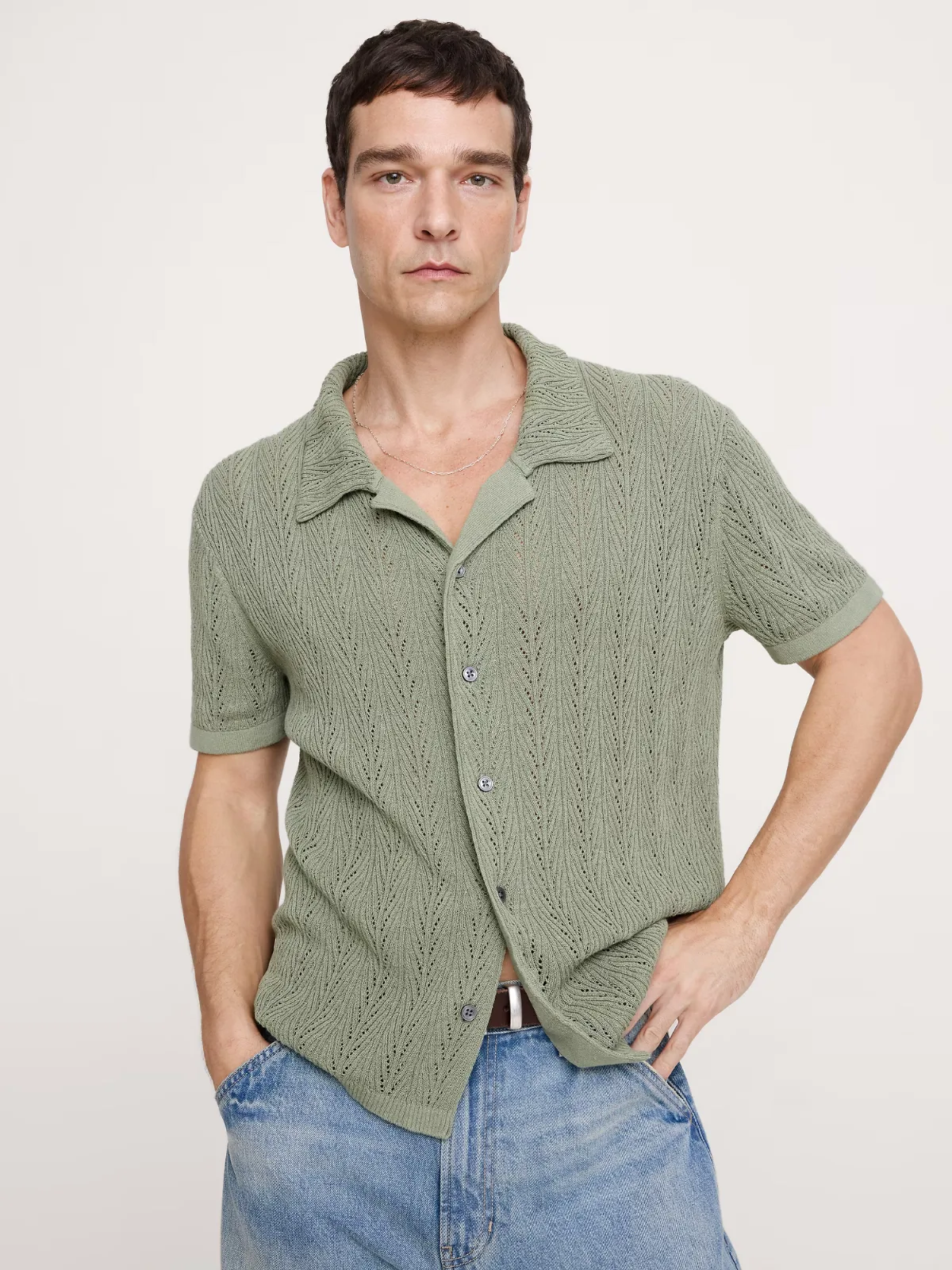Textured Polo Shirt Cardigan by Banana Republic