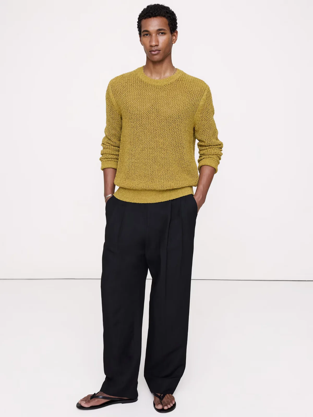 Textured Mesh Crew-Neck Sweater by Banana Republic