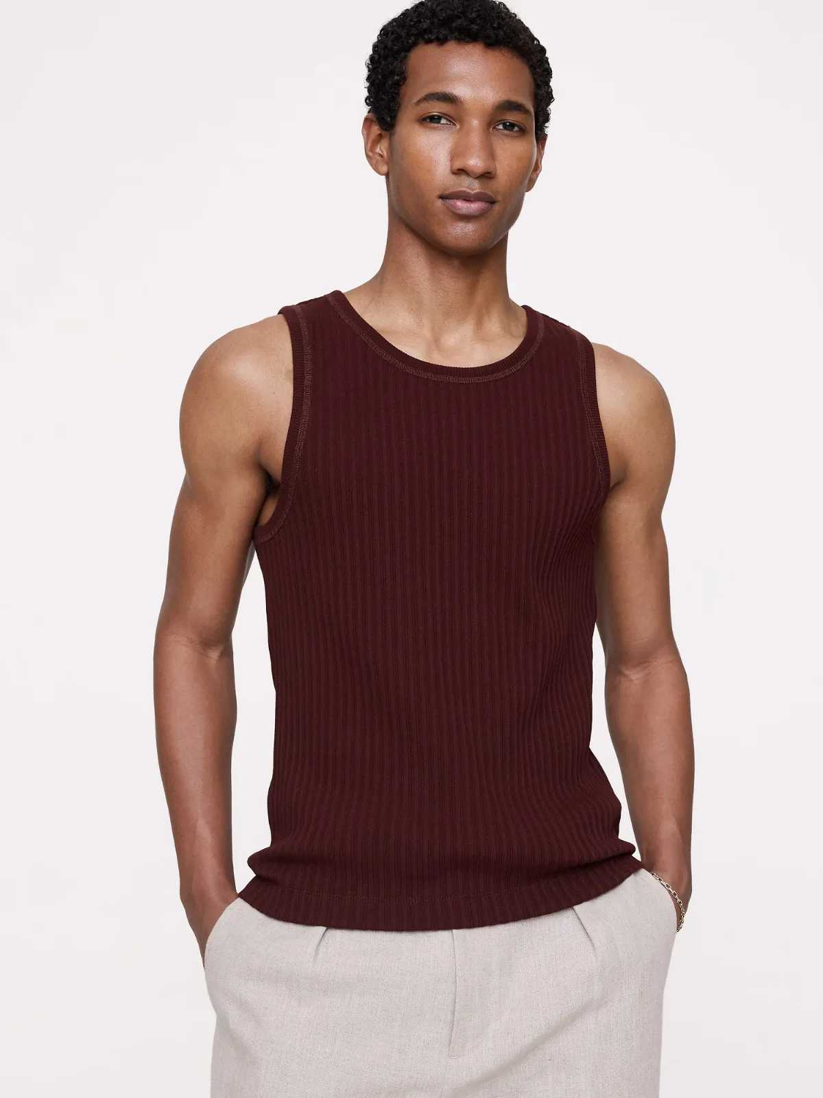 Ribbed Stretch-Cotton Tank by Banana Republic