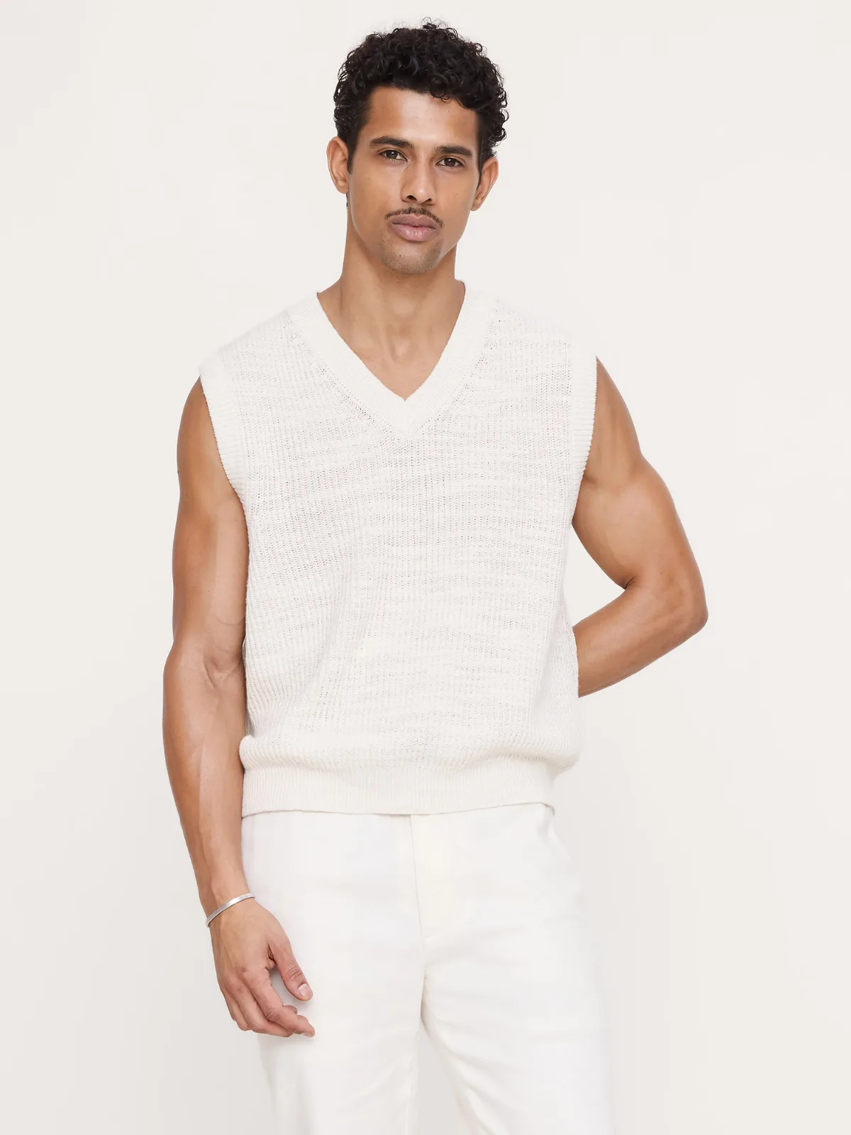 Cotton-Linen Slub V-Neck Sweater Vest by Banana Republic