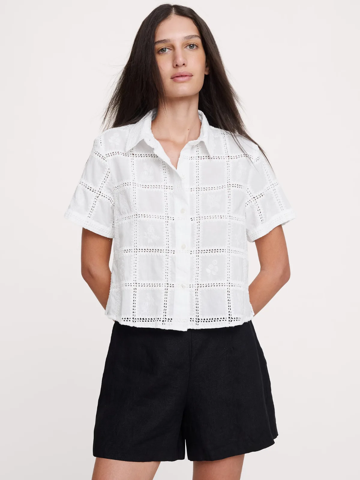 The Boxy Crop Shirt in Embroidered Cotton by Banana Republic
