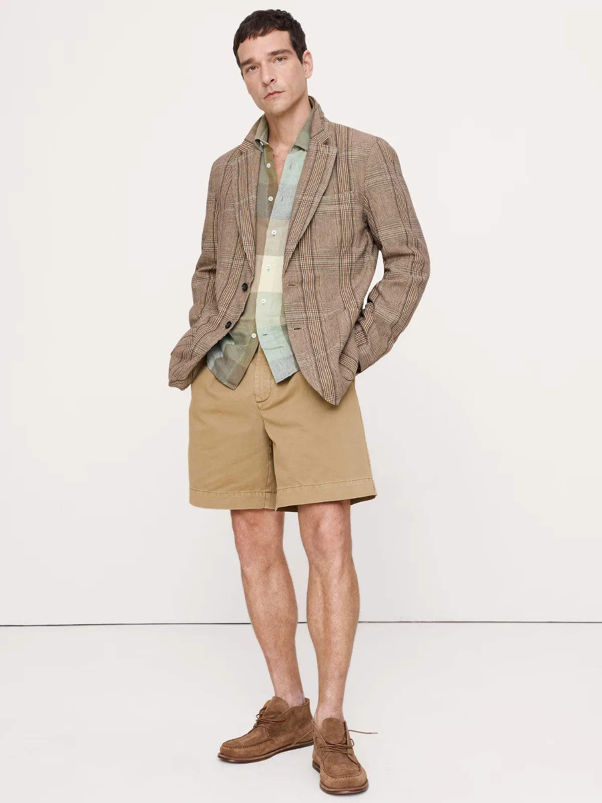 Italian Plaid Cotton-Linen Blazer by Banana Republic