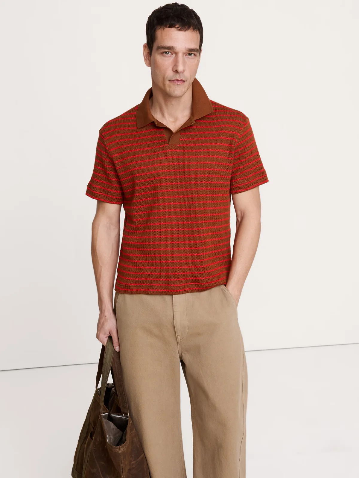 Stripe Johnny-Collar Polo Shirt by Banana Republic