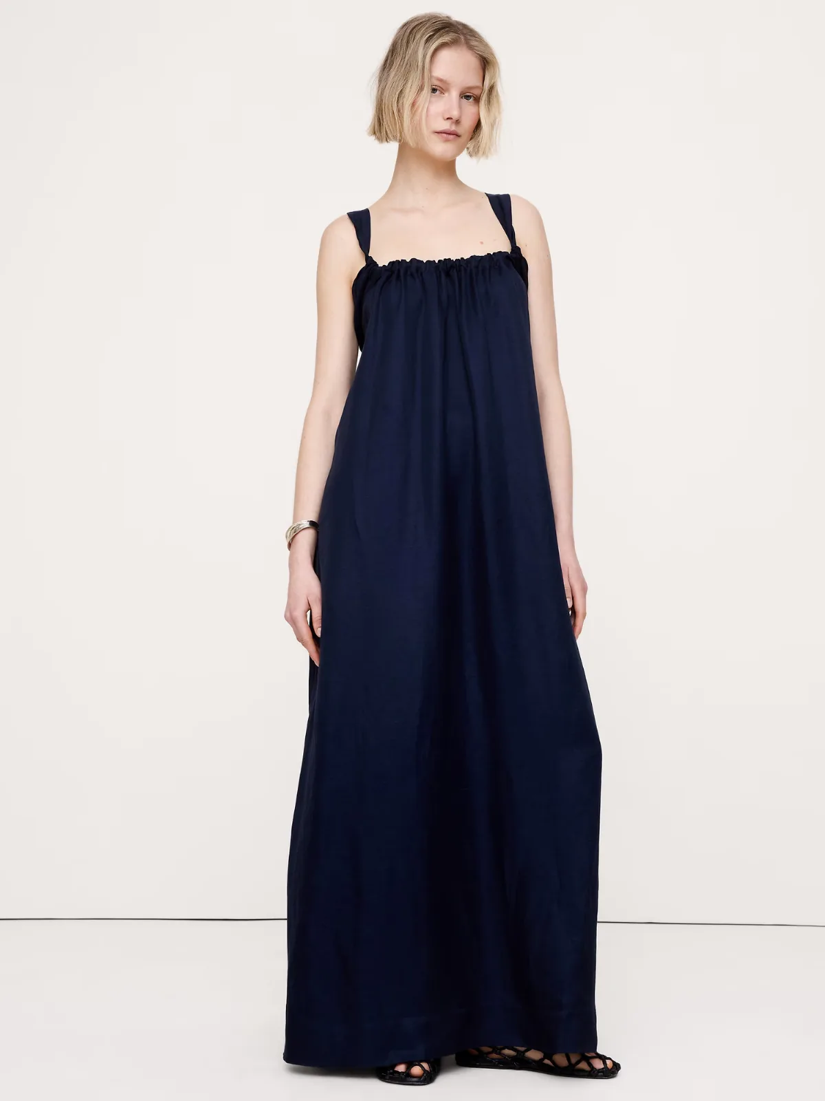 Viscose-Linen Gathered Maxi Dress by Banana Republic