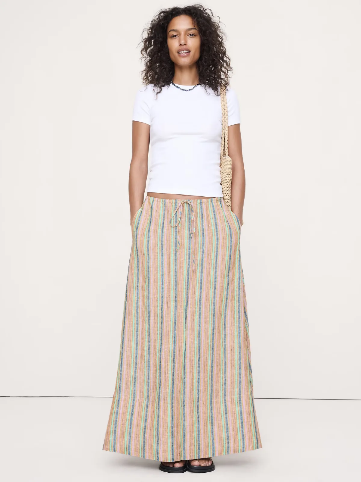 Linen Drawstring Maxi Skirt by Banana Republic
