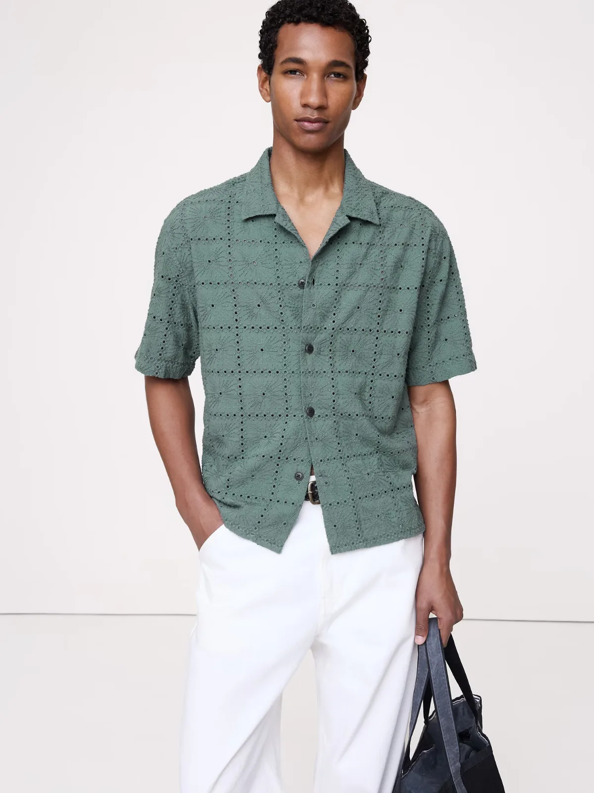 Relaxed-Fit Embroidered Cotton Eyelet Resort Shirt by Banana Republic
