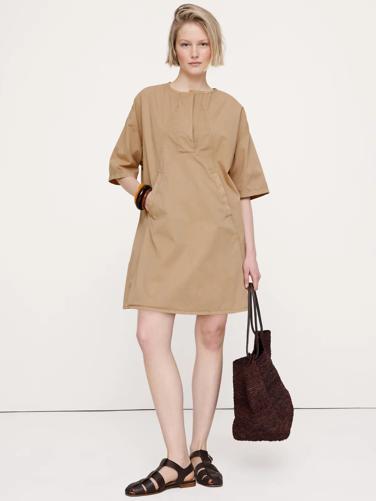 Cotton-Twill Pocket Mini Dress by Banana Republic