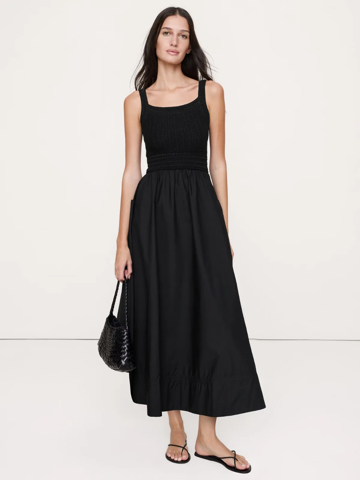 Crochet & Cotton Poplin Mixed-Media Midi Dress by Banana Republic