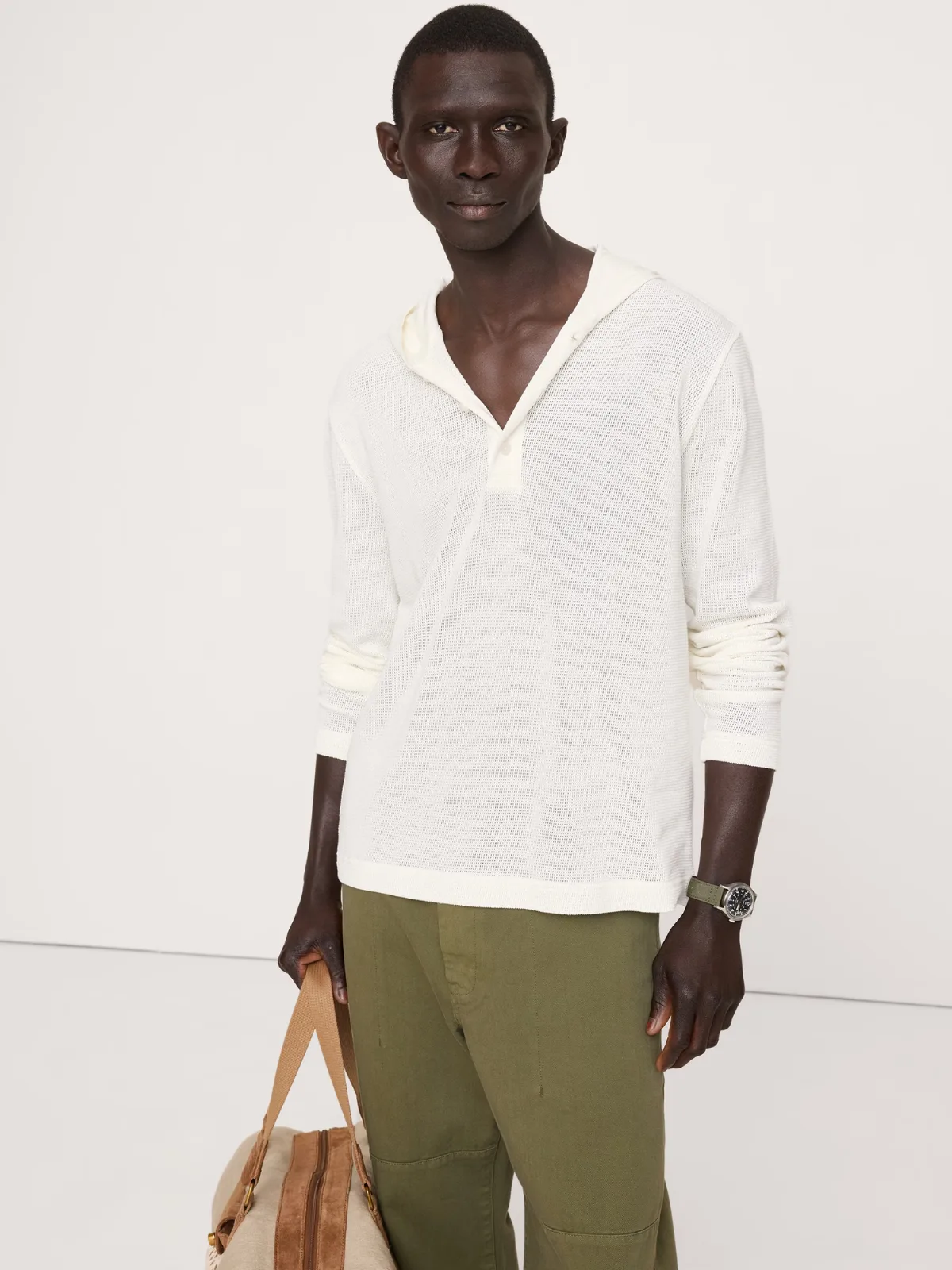 Cotton Henley Hoodie by Banana Republic