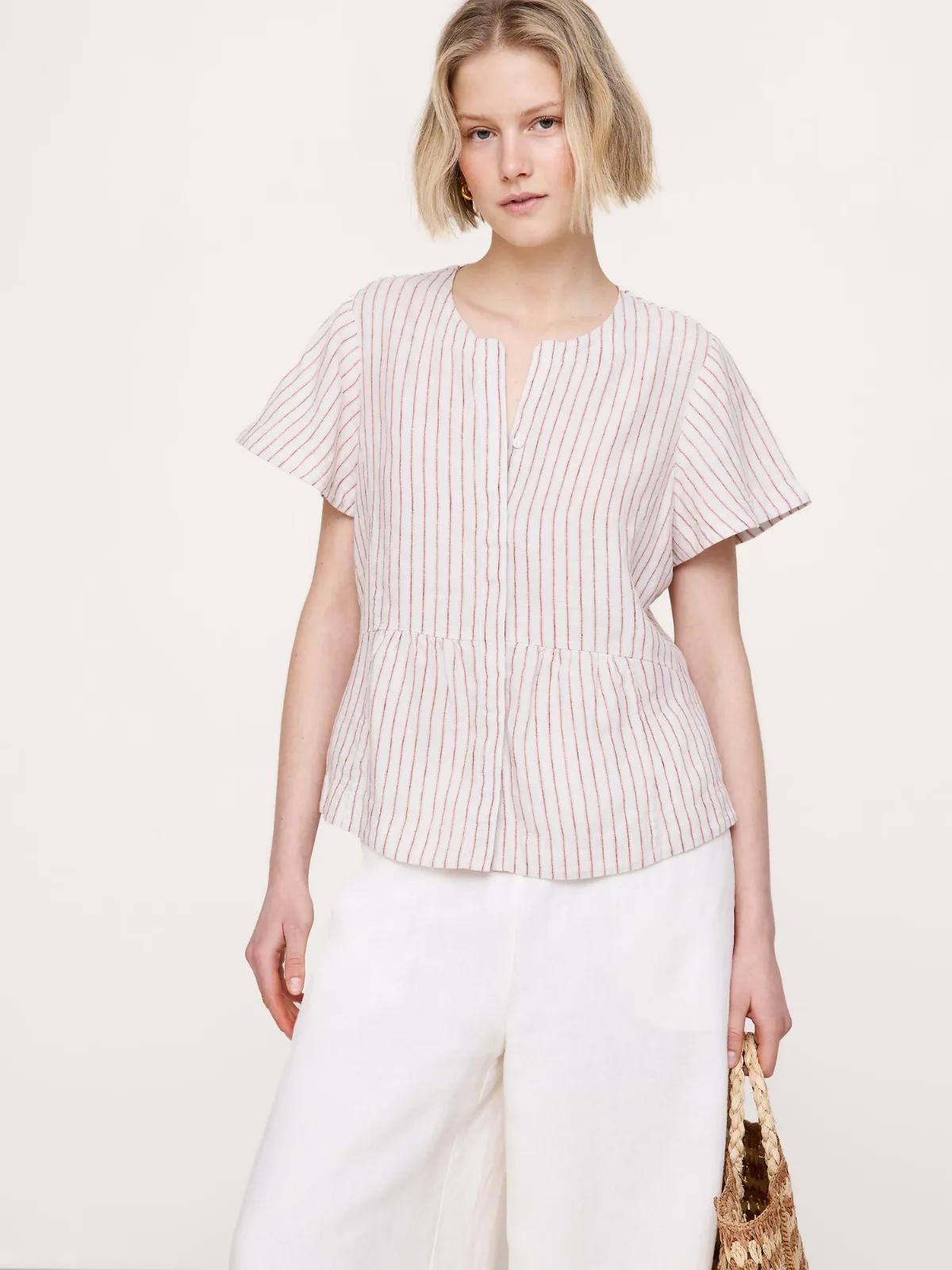 Linen Flutter-Sleeve Top by Banana Republic