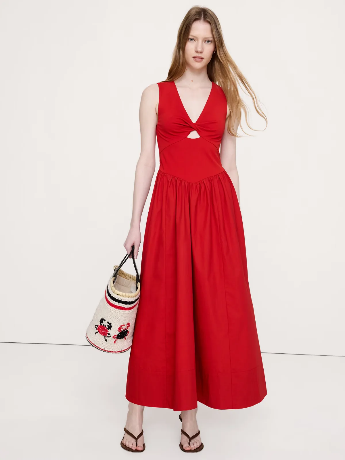 Jersey + Cotton Poplin Cut-Out Maxi Dress by Banana Republic