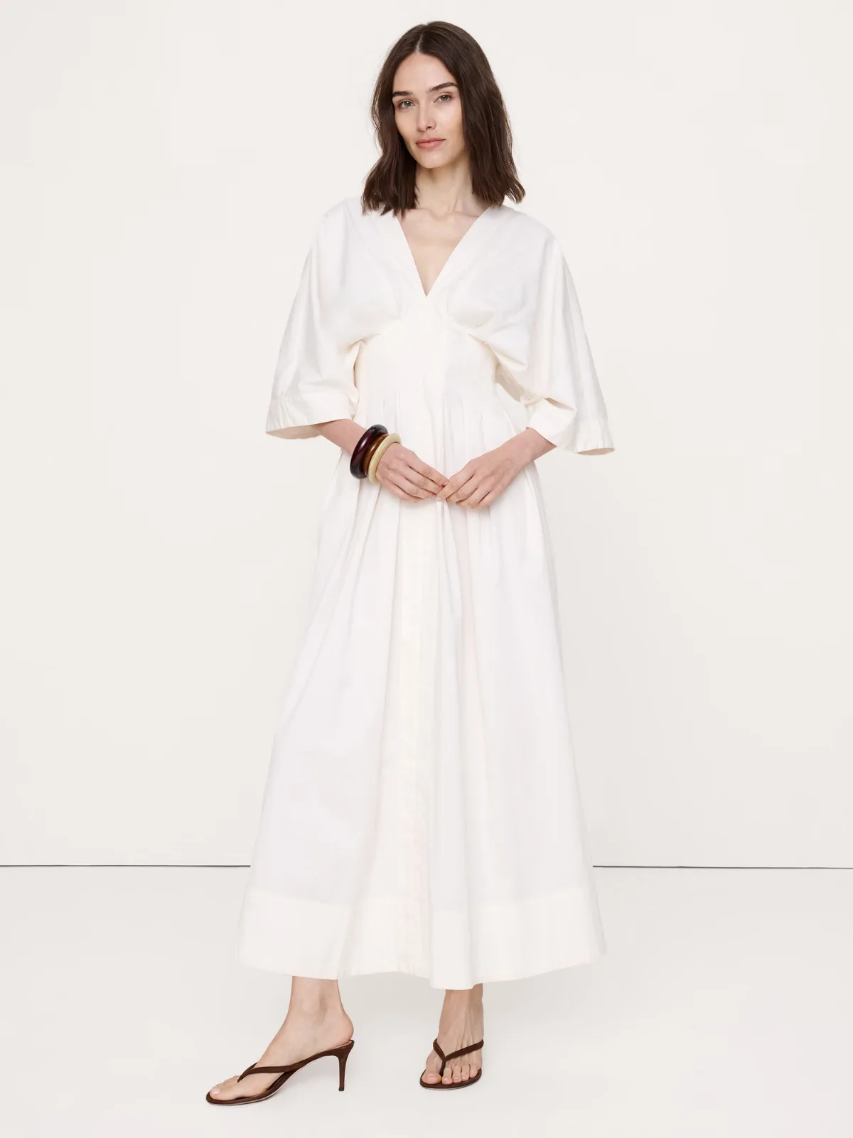 Stretch-Cotton Pleated Maxi Dress by Banana Republic