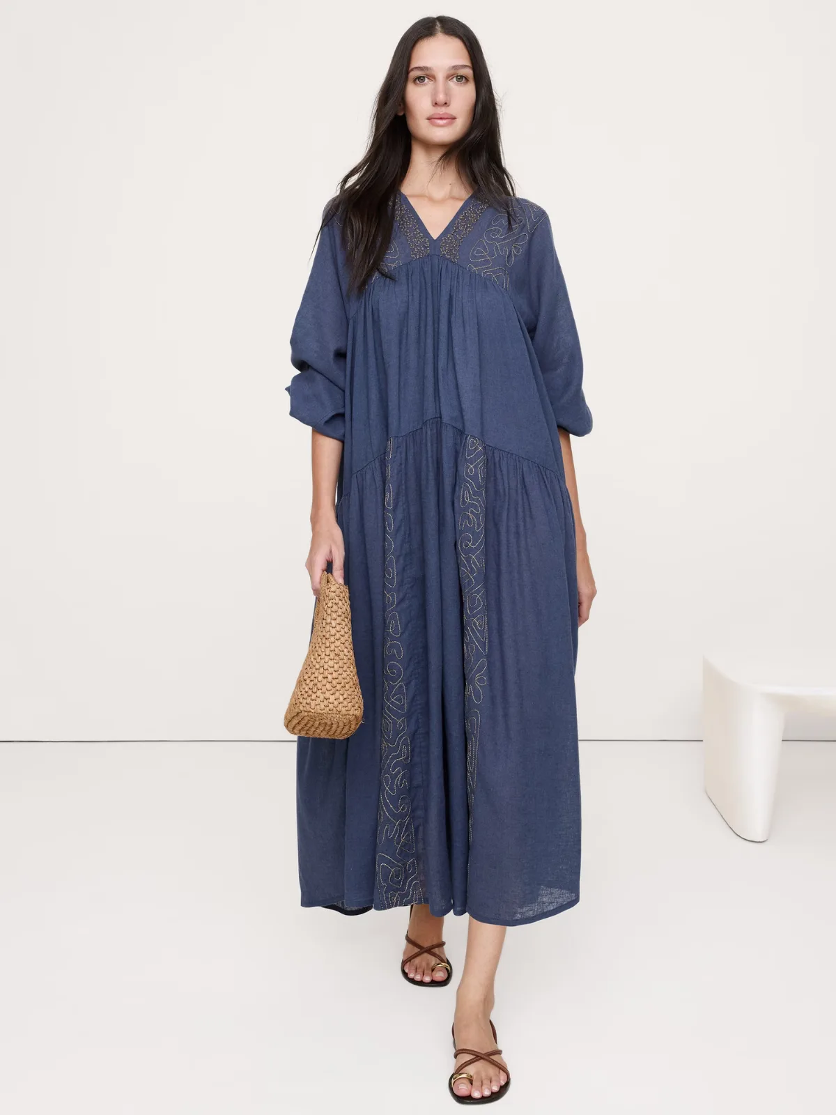 Linen-Cotton Trapeze Maxi Dress by Banana Republic