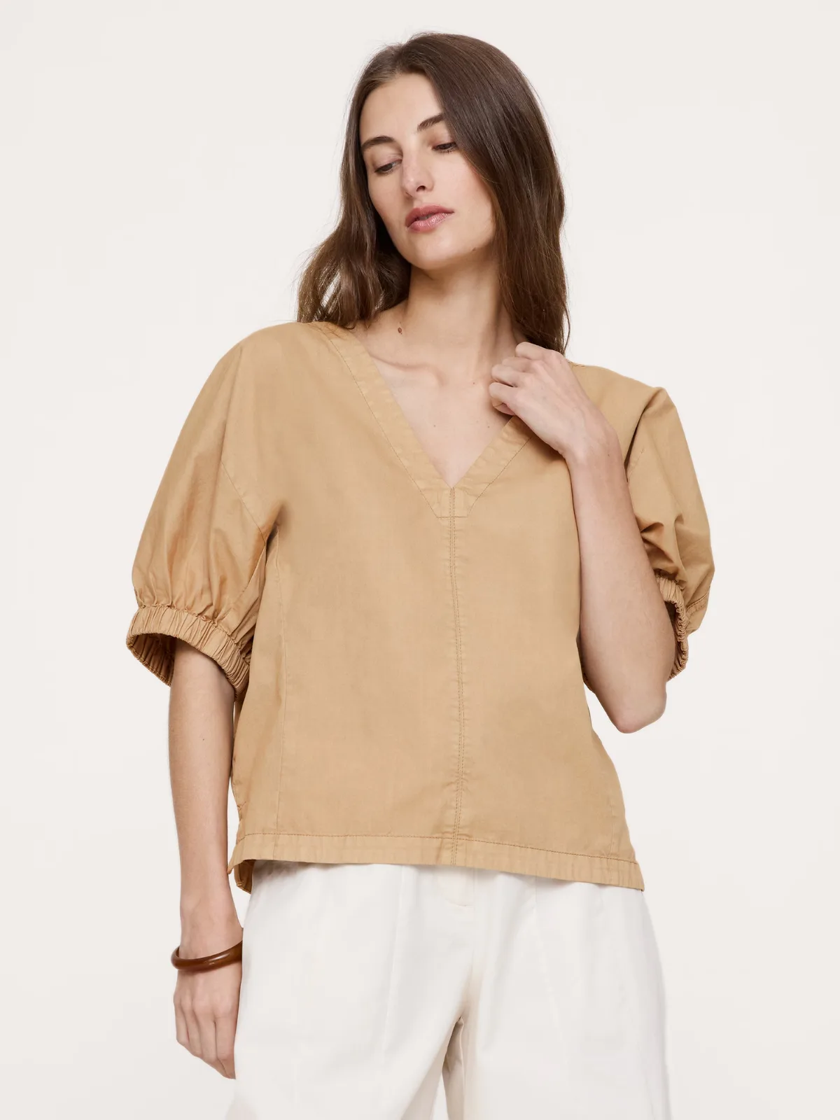 Cotton Twill Puff-Sleeve Top by Banana Republic
