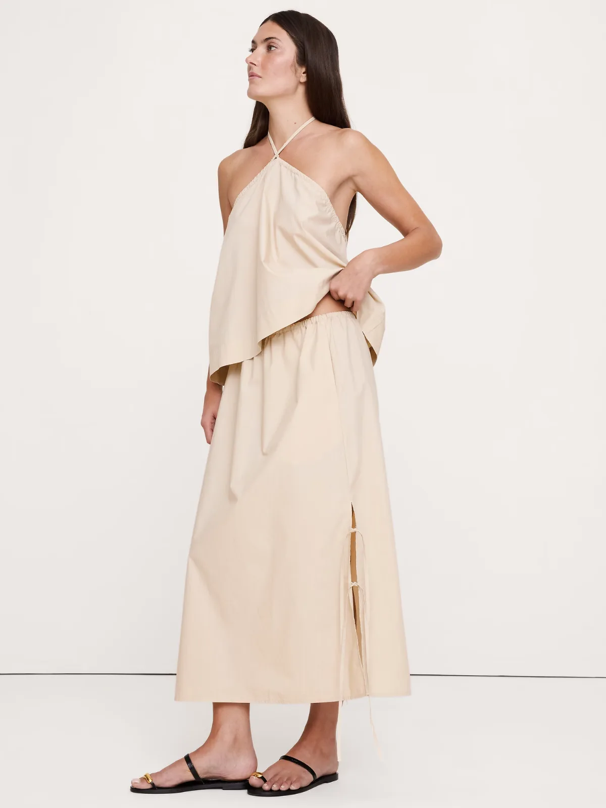 Cotton Poplin Side-Tie Midi Skirt by Banana Republic