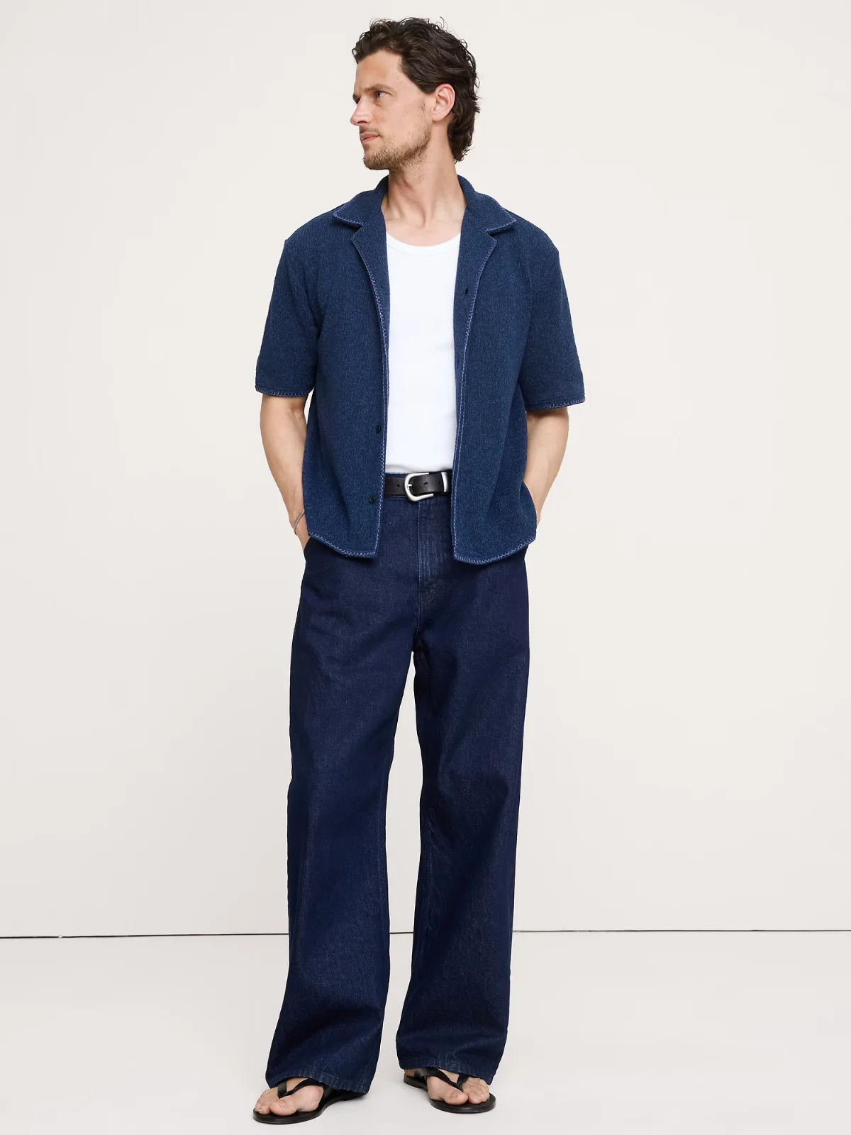 Marled Resort Shirt with Blanket Stitch by Banana Republic