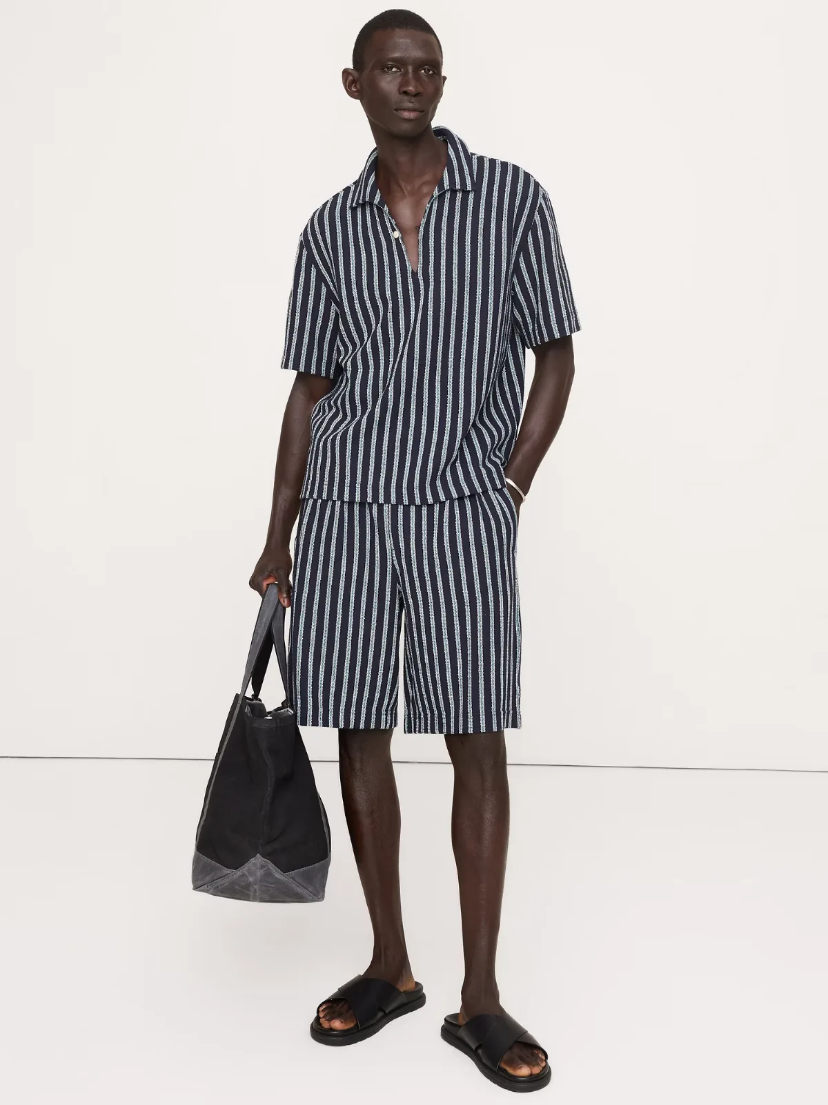 Jacquard Stripe Pleated Pull-On Short by Banana Republic
