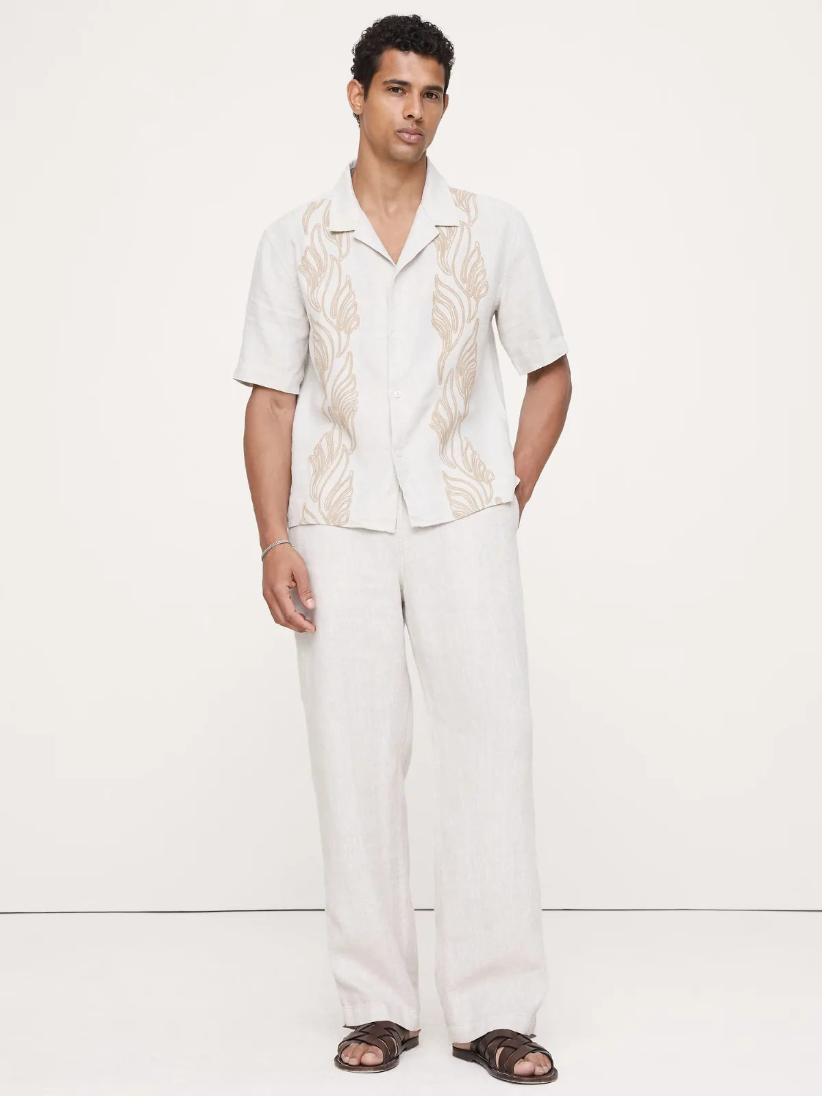 Relaxed-Fit Embroidered Linen Resort Shirt by Banana Republic