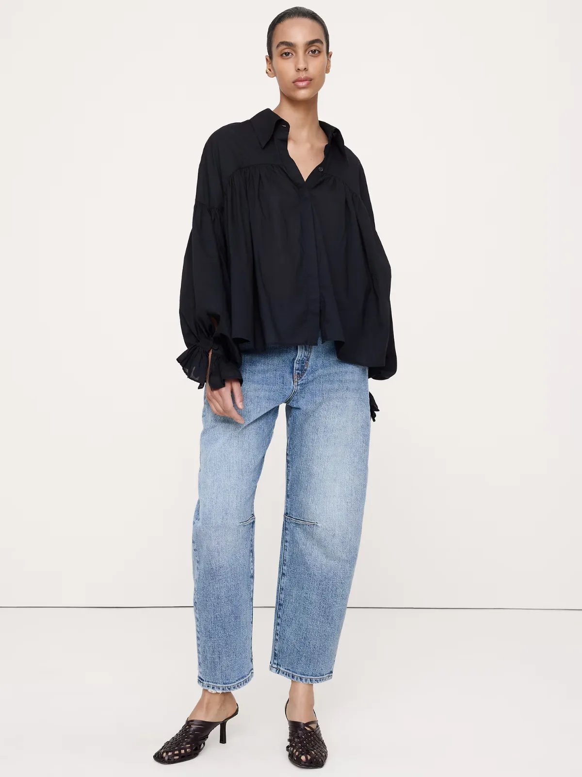 Cotton Balloon-Sleeve Shirt by Banana Republic