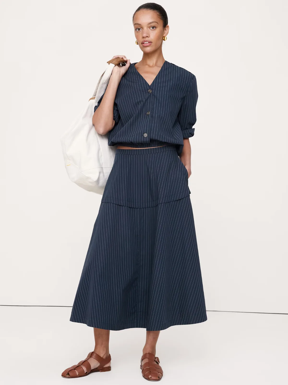 Cotton Poplin Bubble-Hem Shirt