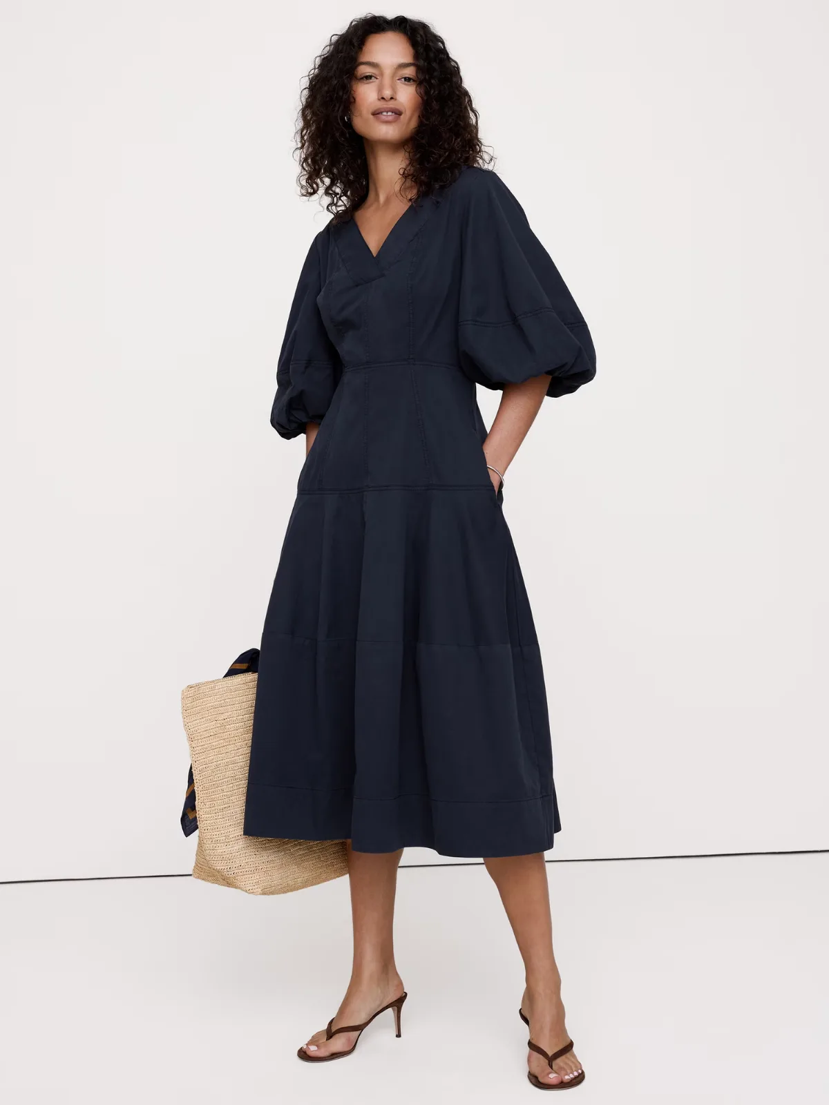 Cotton Twill Barrel Midi Dress by Banana Republic