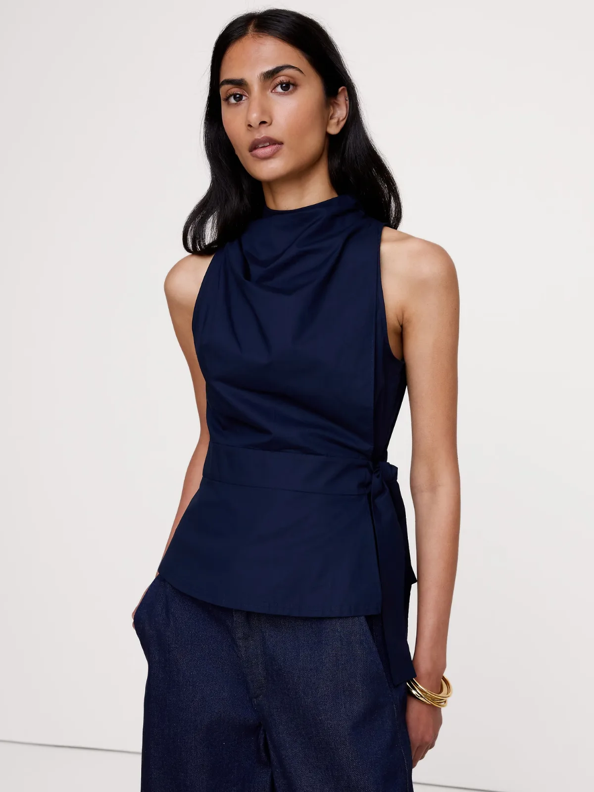 Cotton Poplin Cowl-Neck Tank by Banana Republic