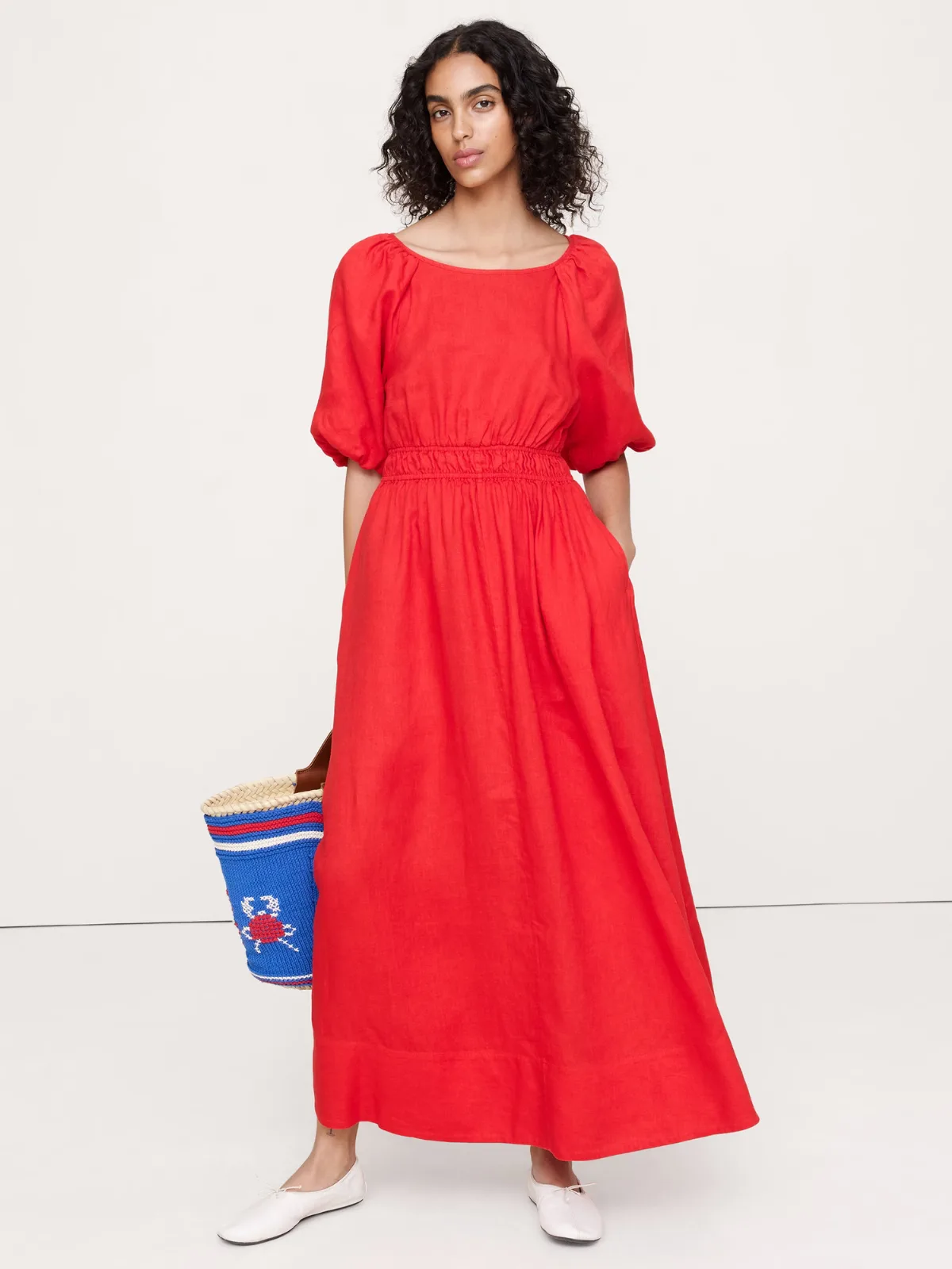 Linen Puff-Sleeve Maxi Dress by Banana Republic