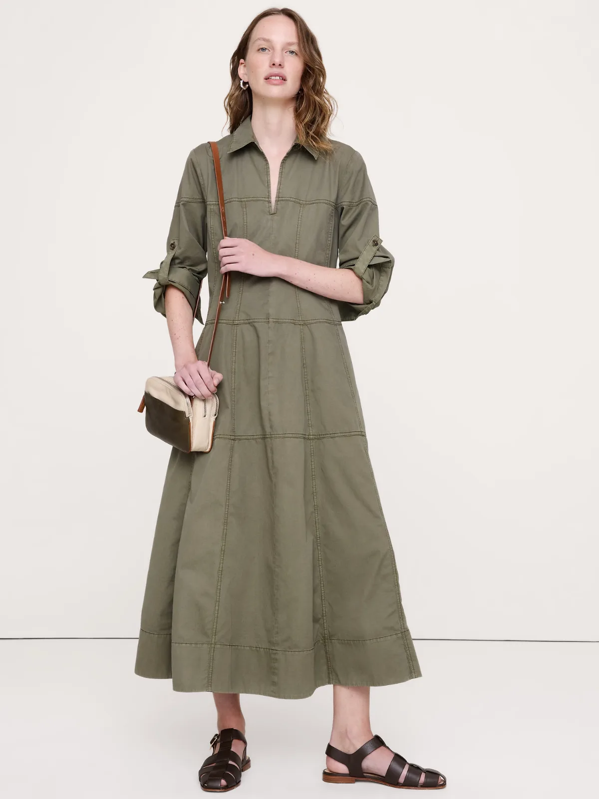 Cotton Twill Paneled Shirt Dress by Banana Republic