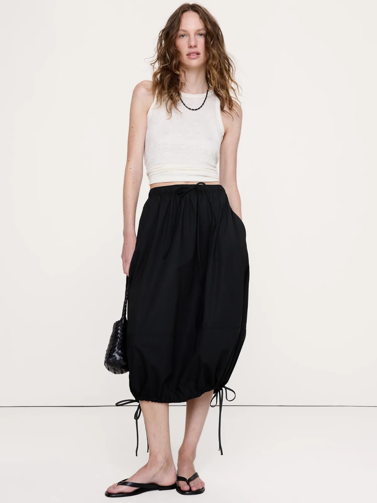Cotton Poplin Bubble Drawstring Skirt by Banana Republic