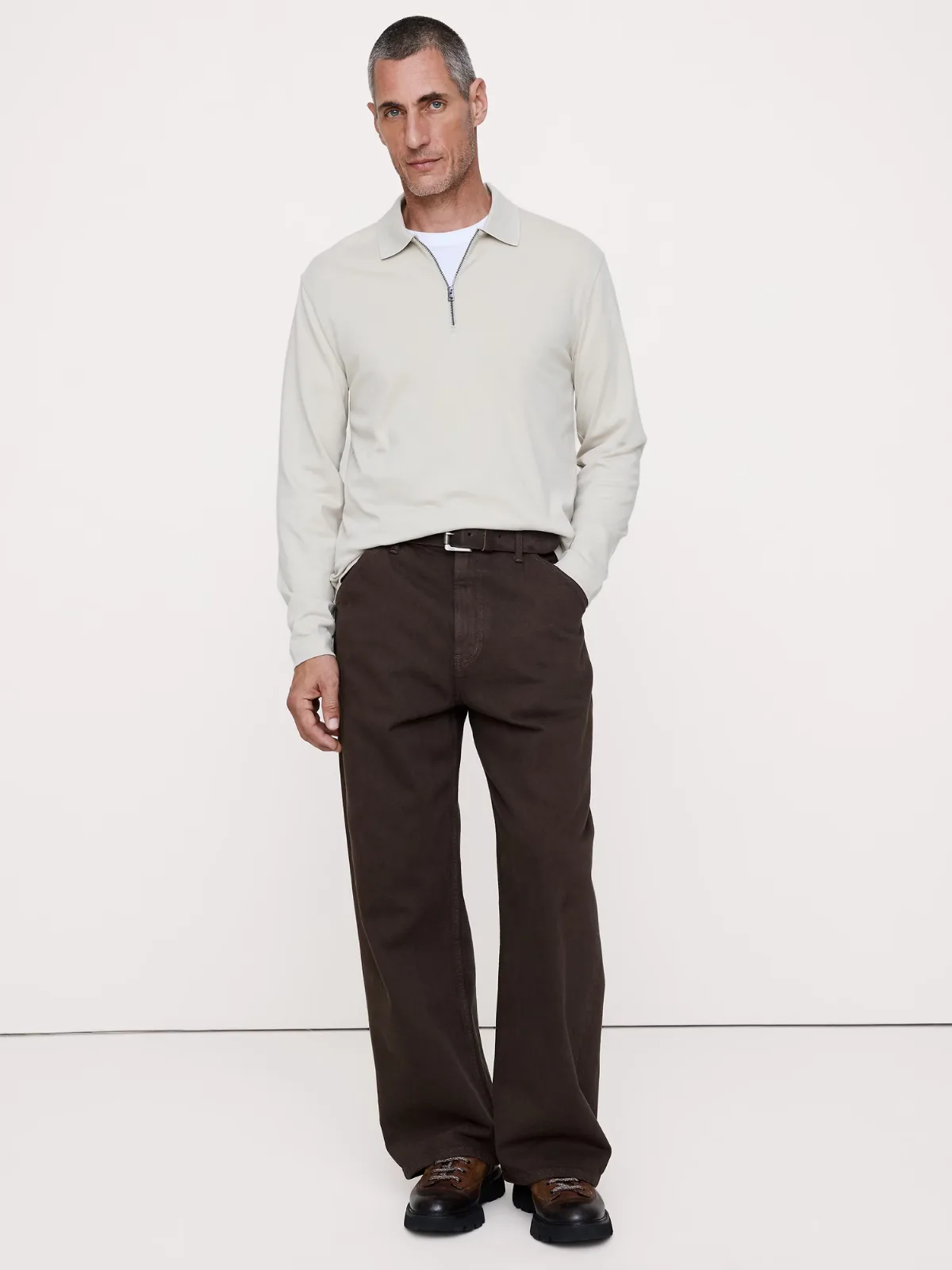 Luxury-Touch Quarter-Zip Polo Shirt by Banana Republic