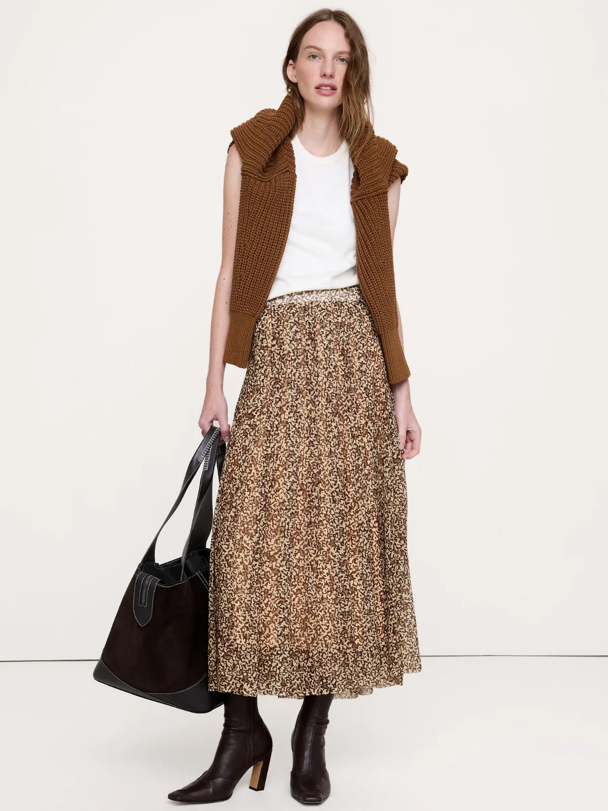 Mesh Pleated Midi Skirt