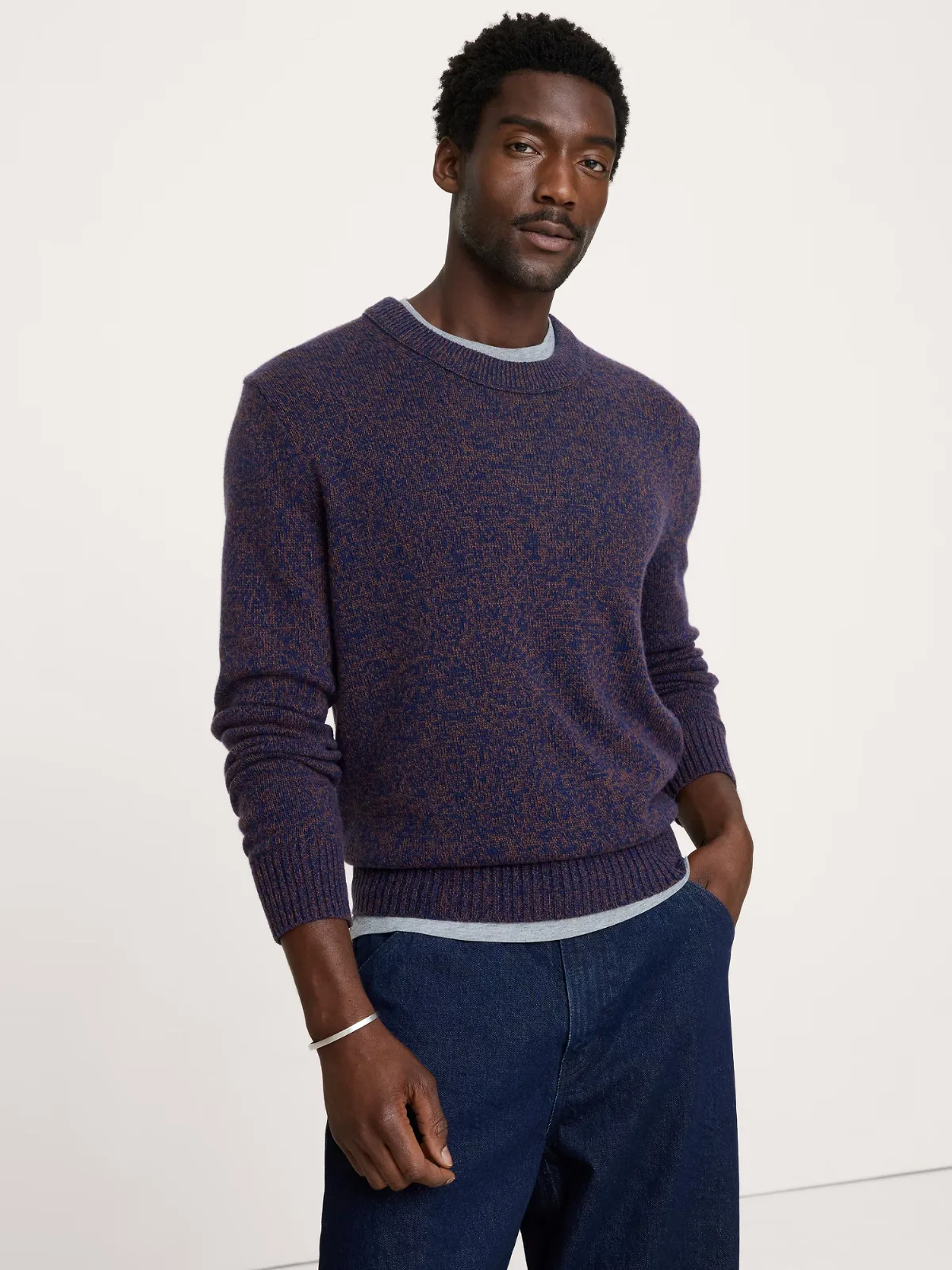 Marled Italian Cotton-Cashmere Crew-Neck Sweater by Banana Republic