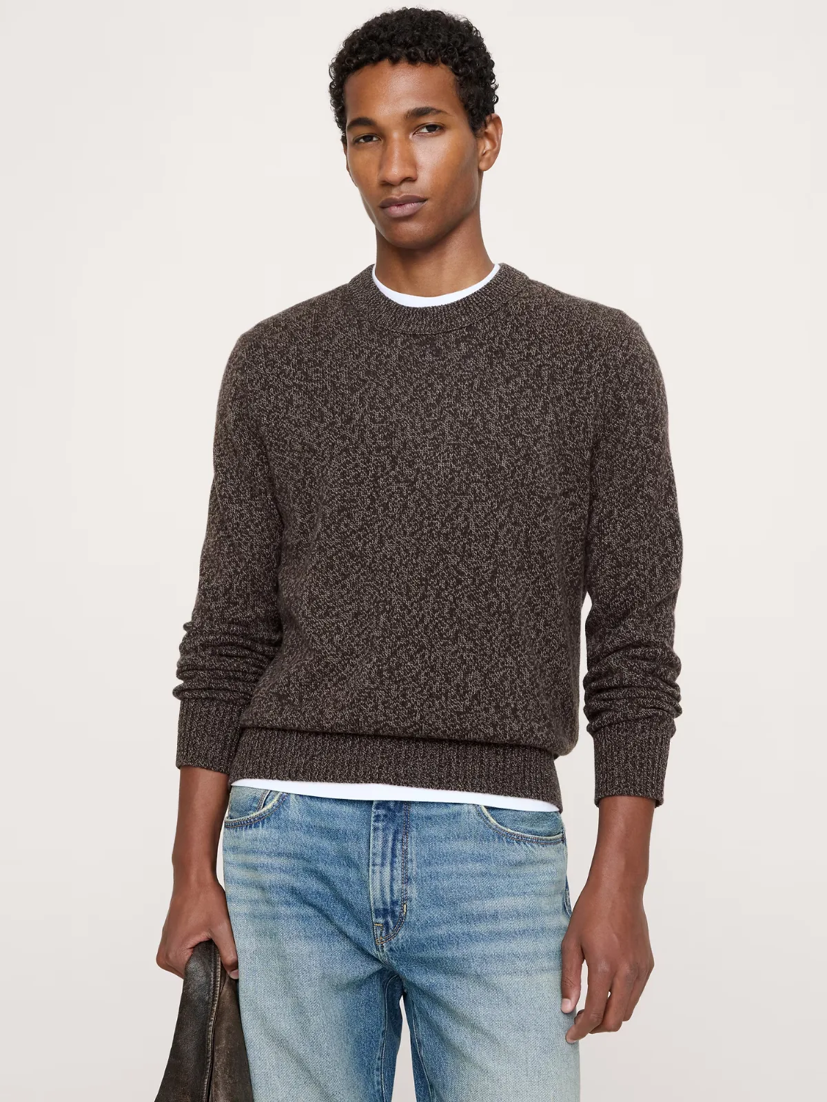 Marled Italian Cotton-Cashmere Crew-Neck Sweater