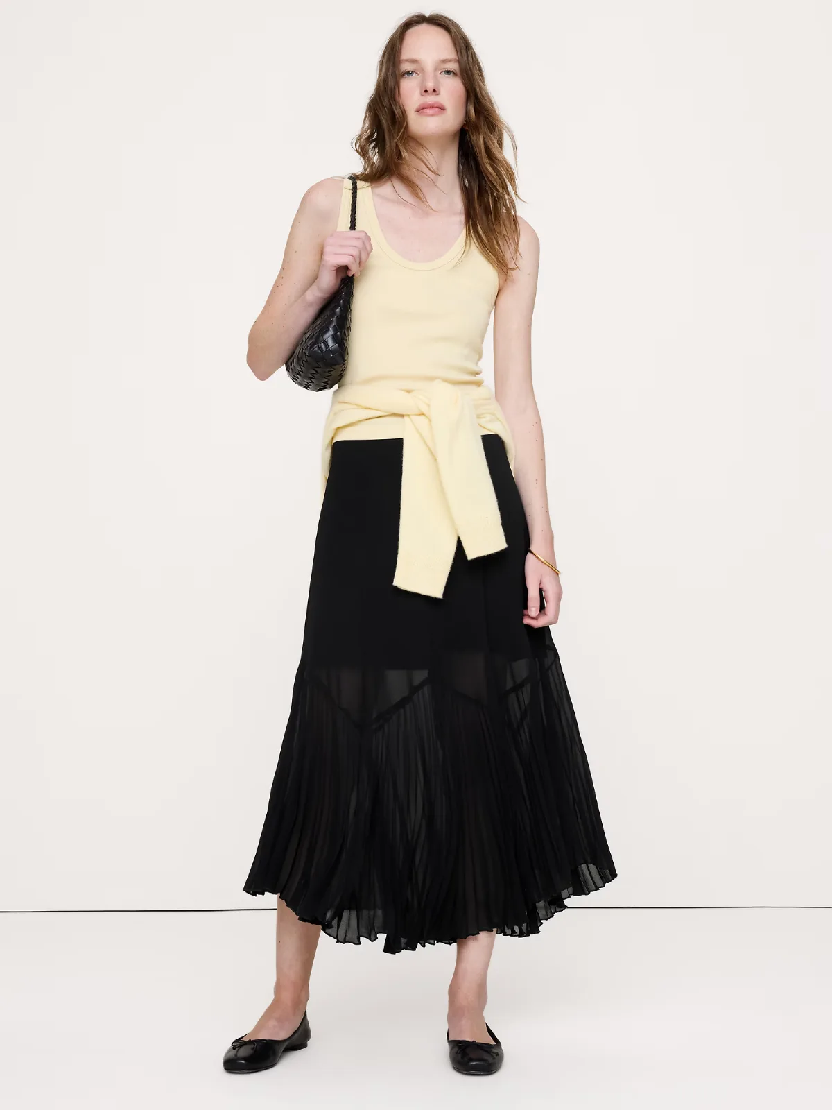 Chiffon Pleated-Trim Midi Skirt by Banana Republic