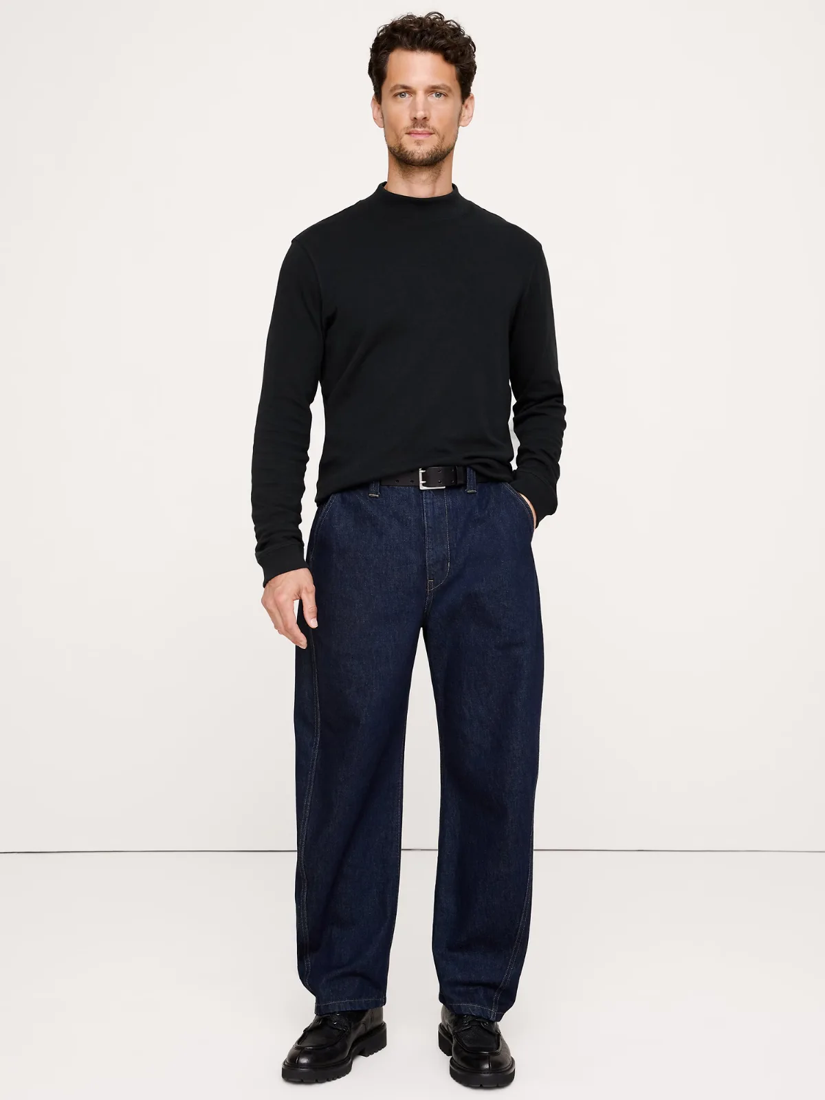 Cotton Jersey Mock-Neck T-Shirt by Banana Republic