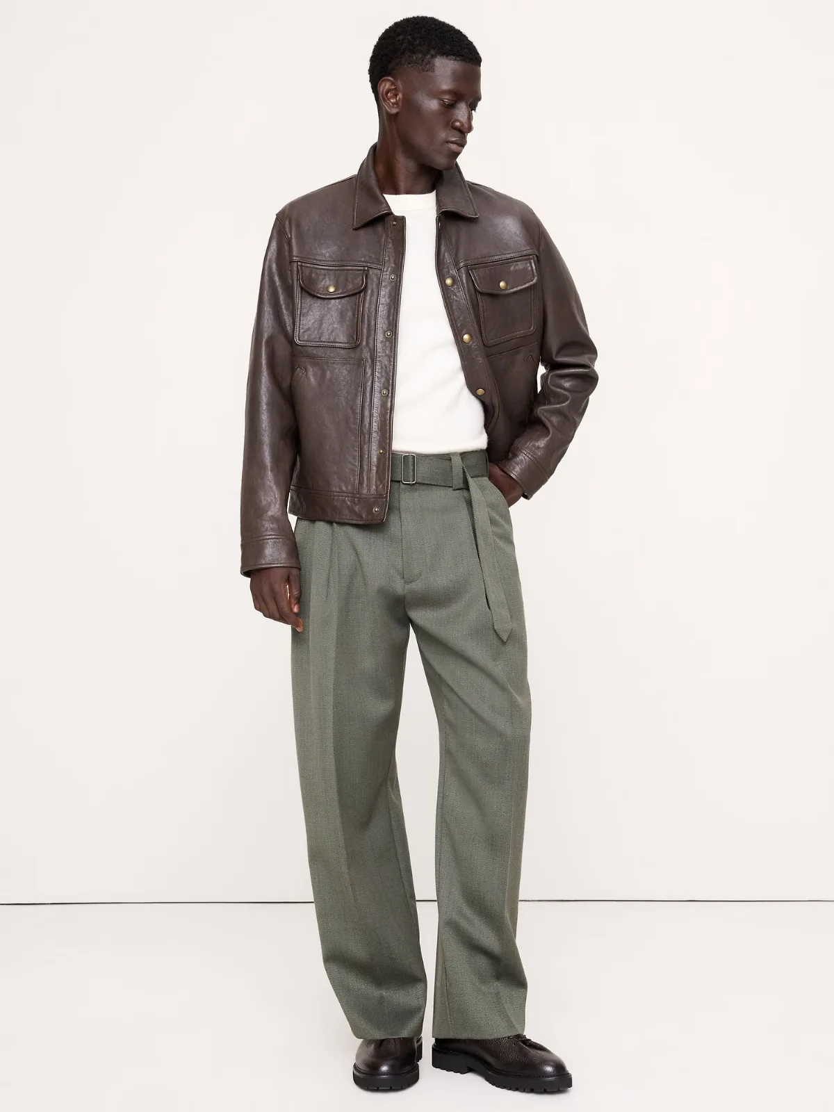 Loose Twill Belted Dress Pant