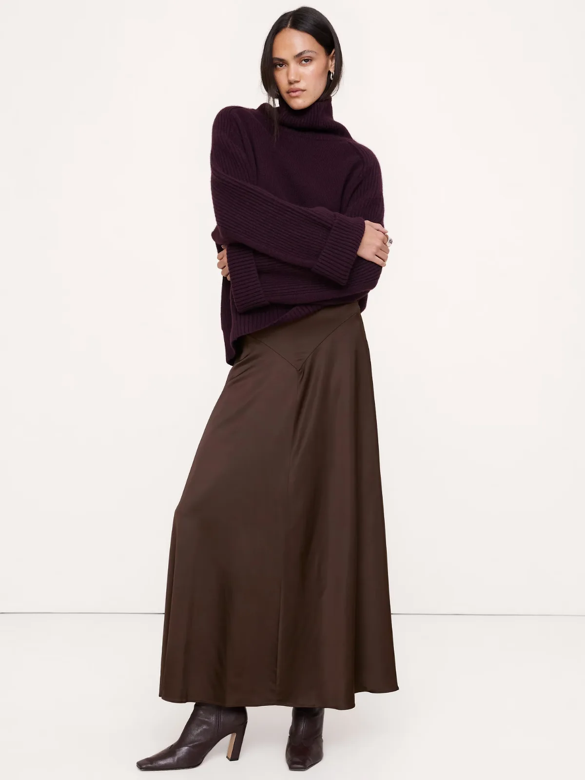 Stretch-Satin Basque-Waist Maxi Skirt by Banana Republic