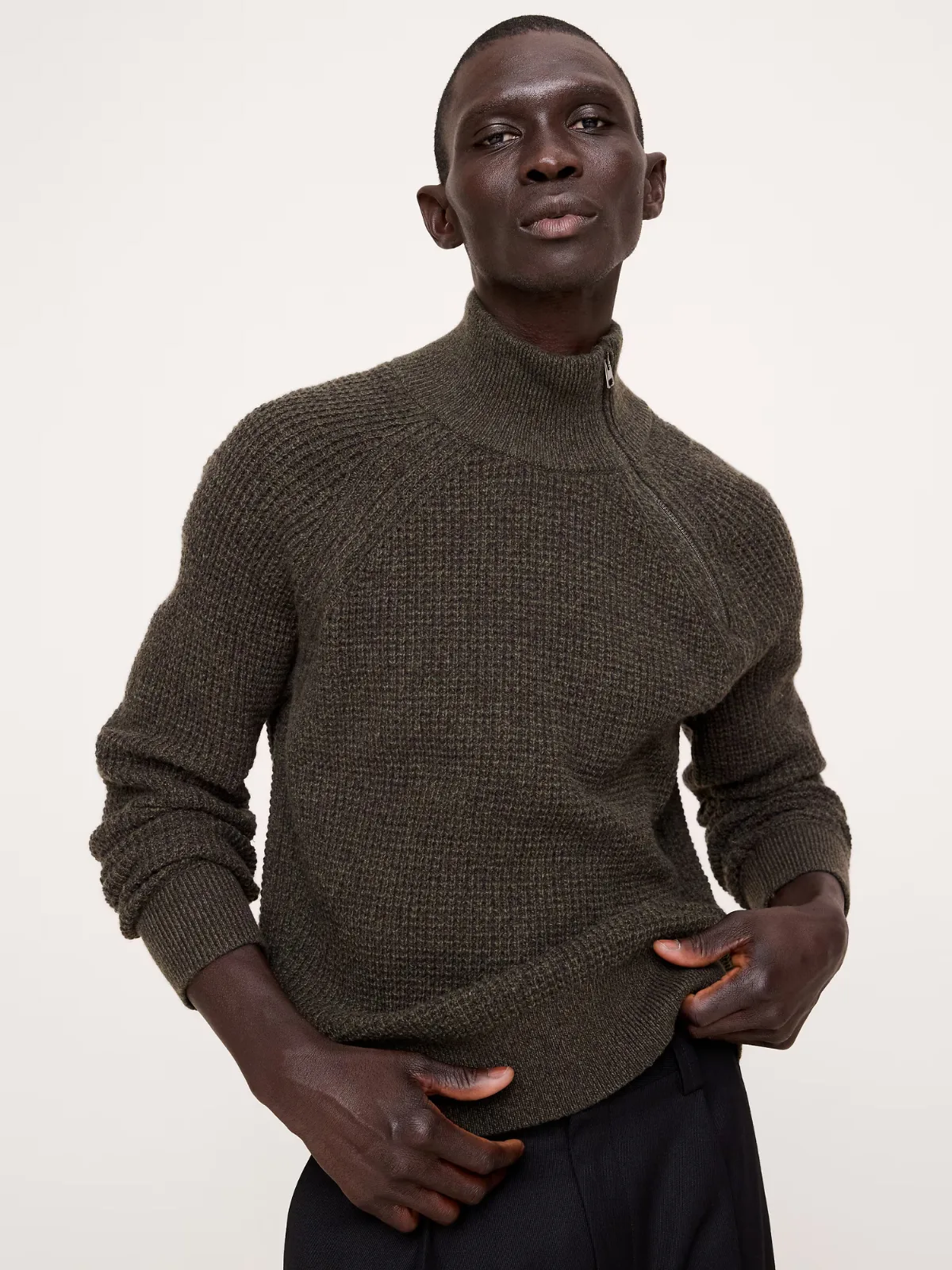 Italian Merino-Blend Moto Sweater with Side Zip by Banana Republic