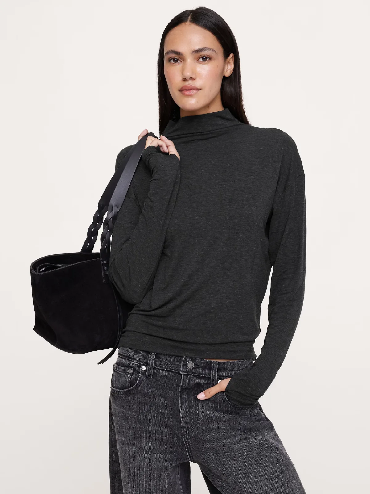 Luxe Wool-Blend Relaxed Turtleneck T-Shirt by Banana Republic