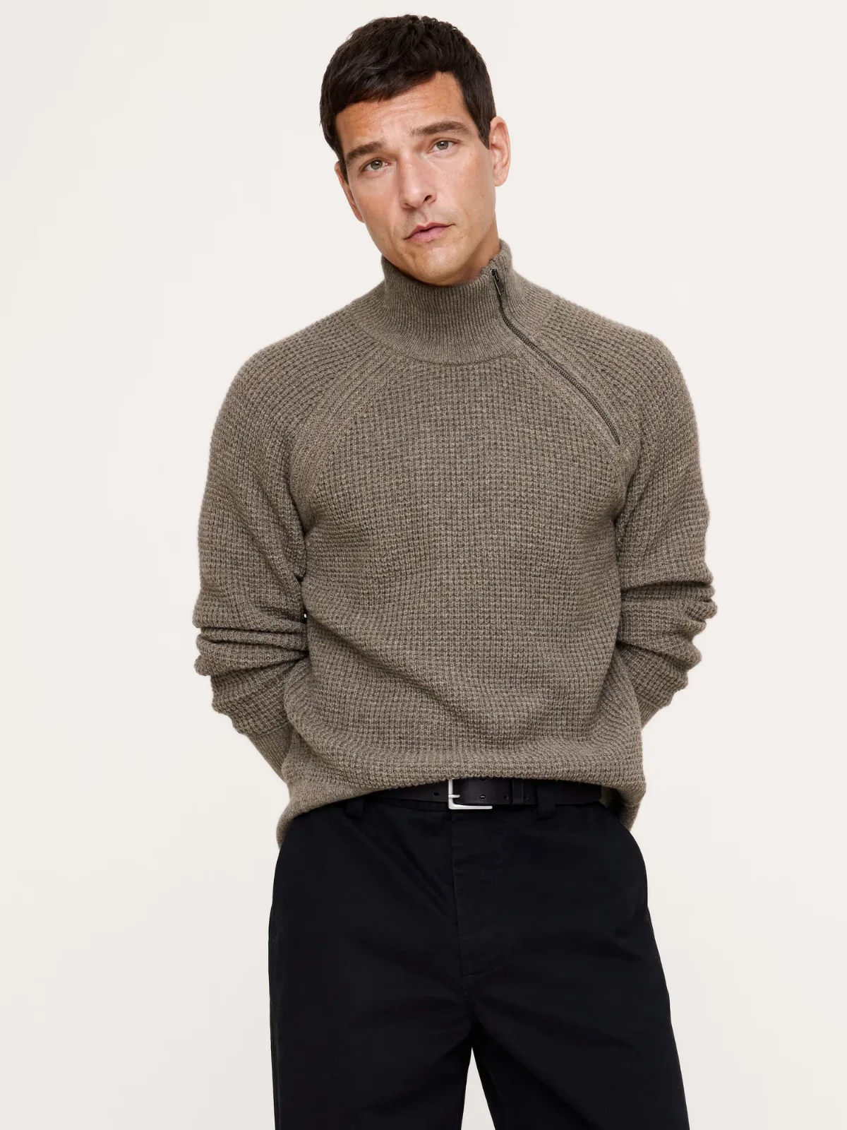 Italian Merino-Blend Moto Sweater with Side Zip